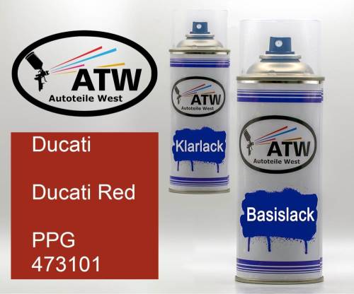 Ducati, Ducati Red, PPG 473101: 400ml Sprühdose + 400ml Klarlack - Set, von ATW Autoteile West.